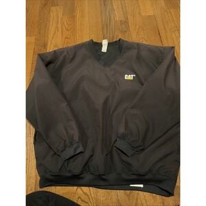 Vtg Caterpillar CAT Badger Sport Men's XL Black Windbreaker V Neck Operator